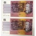 AUSTRALIA 1990 . FIVE 5 DOLLAR BANKNOTE . ERROR . MISSING COLOUR SIMULATION . CONSECUTIVE PAIR